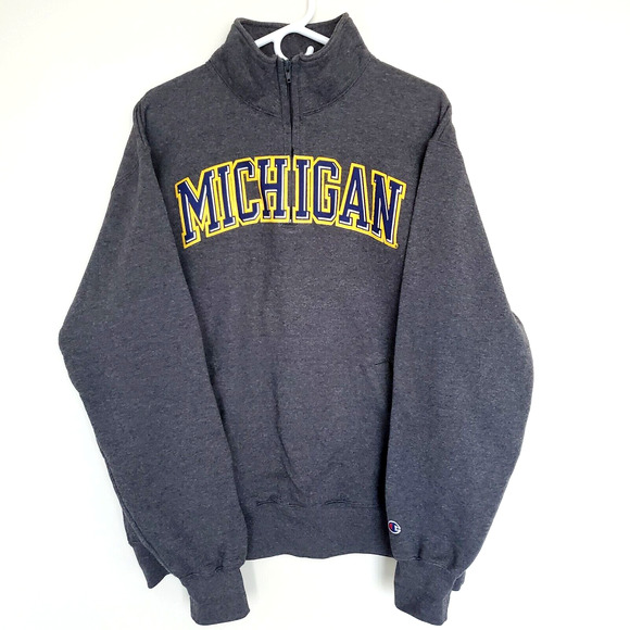 Champion Eco Fleece‎ (Mens XL) Michigan Wolverines College 1/4 Zip Gray Sweater - Picture 1 of 3